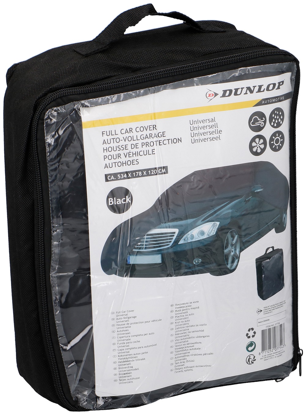 Аксесоари DUNLOP 07754 Покривало за кола Dunlop. XL. черно 534/178/120см