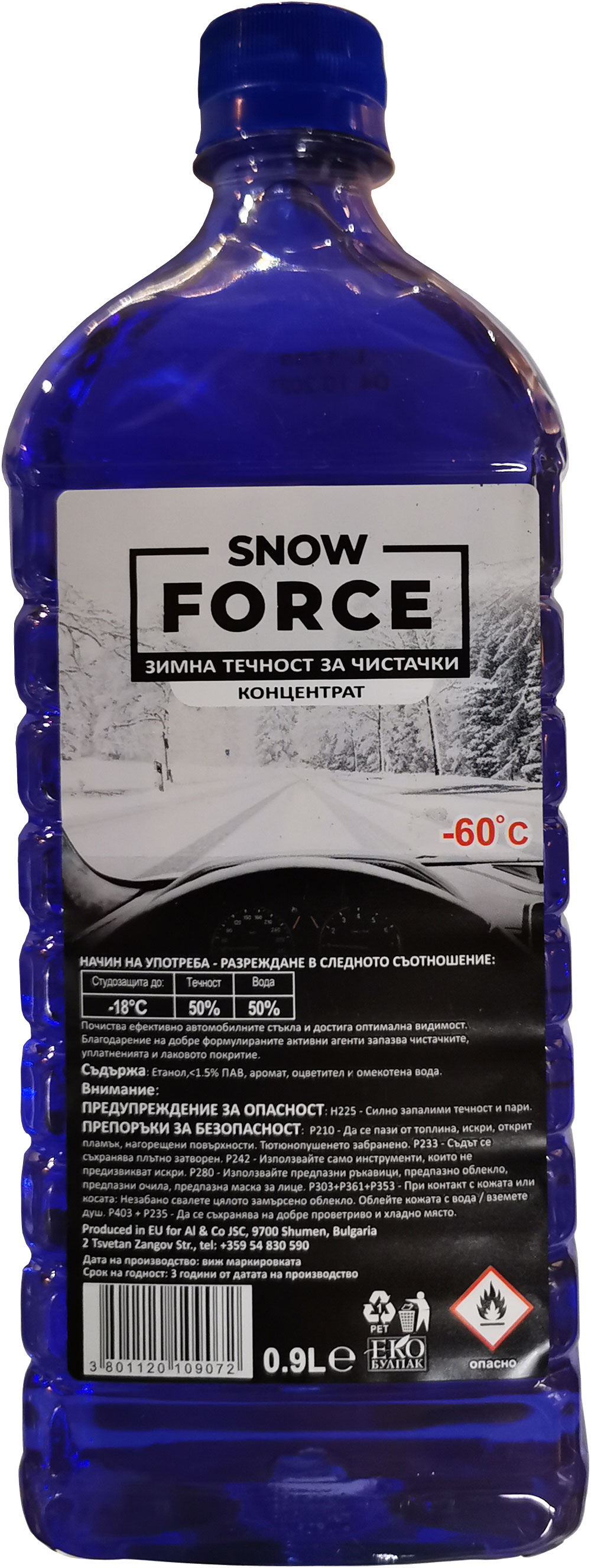 Аксесоари SNOW FORCE Течност за чистачки зимна 0.9L етанол конц. -60